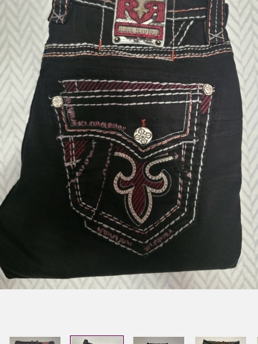 Rock Revival Black Jeans with Red & White Embroidered Pocket